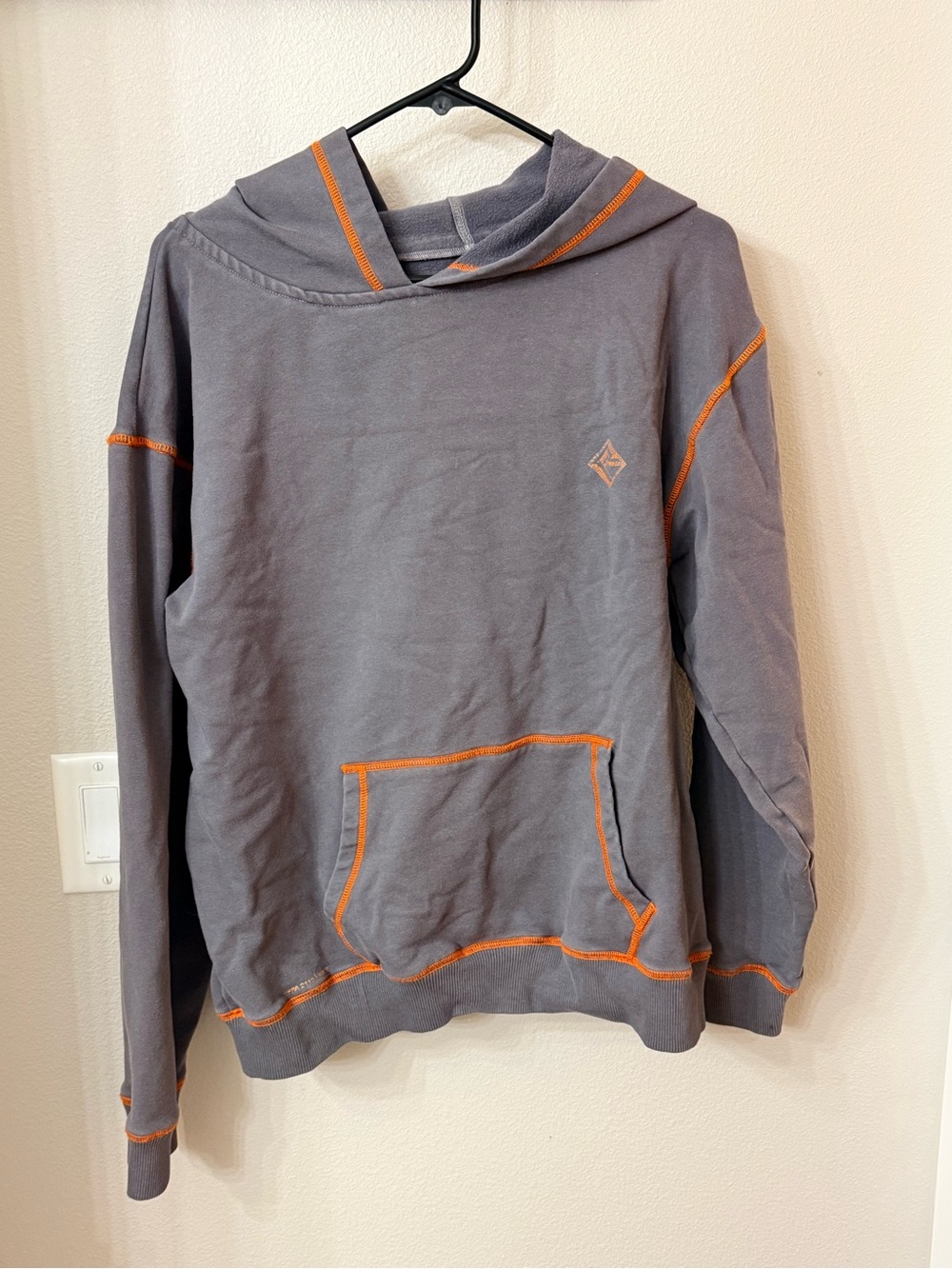 FR Gray Hooded Men's Pullover Hoody with Orange Stitching-men’s Medium